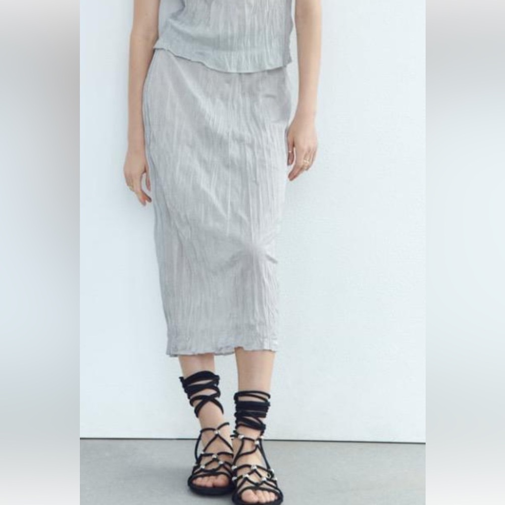 Zara shiny ✨ silver Midi Skirt